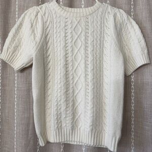 Cream Cable Knit Short Sleeve Sweater
